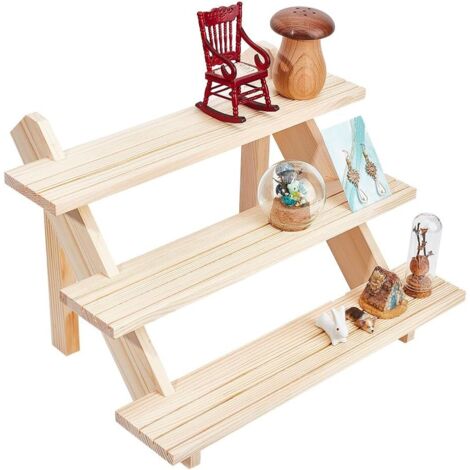 3 Niveaux Présentoir en Bois, Porte-Boucles D'Oreilles et Porte-Bague Détachable en Bois Non Fini Présentoir Carte Bijoux avec Rainure pour Détail Présentoir Bijoux Collections Figurines Pops (1/5)