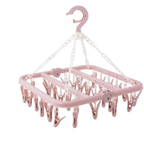 Séchoir à linge pliable avec 32 clips - Crochet rotatif - Coupe-vent - Porte-chaussettes - Séchoir à linge - Sous-vêtements - Cintre peu encombrant Couleur rose (1/5)
