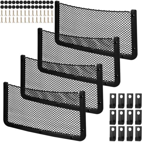 Filet Rangement pour Voiture 4 PCS, Organisateurs Rangement Coffre 4020CM, avec 28 Vis, 12 Crochets, Multifonctionnel Sac Pocket Organizer de Voiture pour Camping-Cars,Bateaux(Filet élastique)