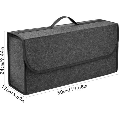 Organisateur De Coffre Voiture Pliant Gris – Boîte Rangement Feutre Doux Avec Poignées 50x24x16 Cm