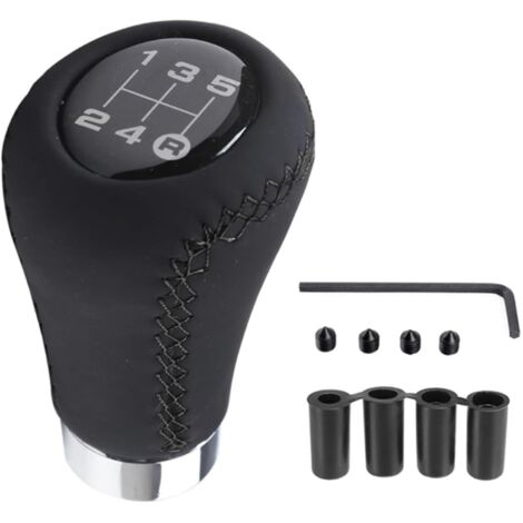 Pommeau de Vitesse Universel 5 Vitesses avec 4 Adaptateurs, Pommeau de Levier de Vitesse 8mm 10mm 11mm 12mm Adaptateur spommeau vitesse pour Voiture avec Boîte de Vitesses - Noir (1/5)