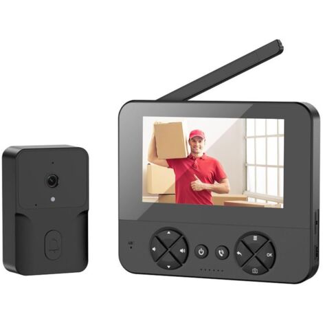 Sonnette sans Fil avec Caméra et Écran 1080P, Interphone Vidéo Bidirectionnel,Visiophone sans Fil, Vision Nocturne, Portier Vidéo sans WiFi ni Application sans Abonnement Noir
