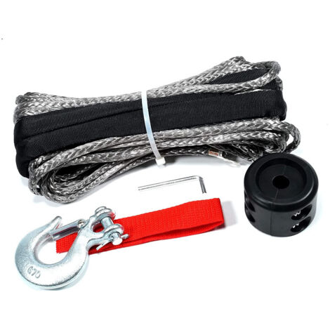Câble synthétique pour treuil 1/4 pouce x 50 pieds, capacité de 7000 lb, avec crochet et butée pour VTT et UTV (gris)
