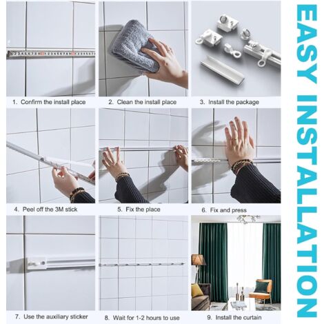 Tringle Rideau Plafond Zfseyuh - 4 Supports De Tringle à Rideaux Auto-Adhésifs (Noir) - Sans Percage, Facile à Installer Support Tringle Rideaux Sans Percage