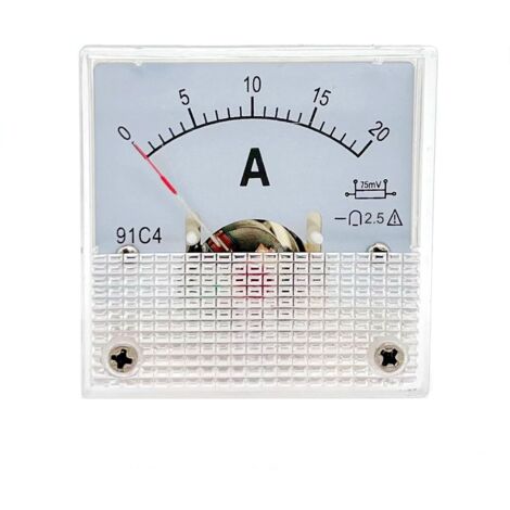 20A Ampèremètre Panneau de Courant Analogique DC 0-20A 75mV, 20 ampères 91C4 Ampèremètre de Pointeur de Courant Continu, Jauge de Testeur d'Ampère