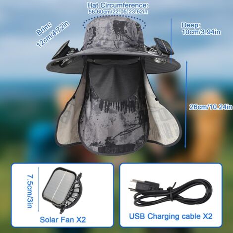 Chapeau Solaire à Ventilateurs – Large Bord, UV, Pour Randonnée Camping Pêche