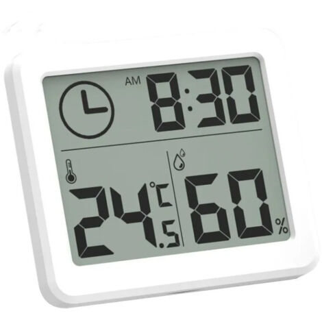 Mini Thermometre Interieur Numérique, Hygrometre Portable Professionnel à Grand Écran avec Horloge, Thermomètre Blanc Précis, Hygromètrepour la Maison, Chambre de Bébé, Bureau, Serre (1/5)
