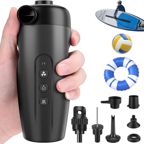 Pompe à Air Électrique 15PSI, Gonfleur Électrique Rechargeable avec 7 Buses d'air et Adaptateur,Gonfleur Dégonfleur Rapide 2 en 1 pour Bateau Pneumatique/Kayak/Matelas Camping/Pataugeoire