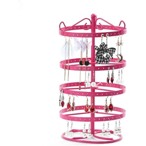 Porte-Bijoux Porte-Bijoux à 4 Niveaux, Noir tournant 92 Paires Porte-Boucles d'oreilles Support pour Organisateur de Collier présentoir de Bijoux Tours Couleur rose (1/5)