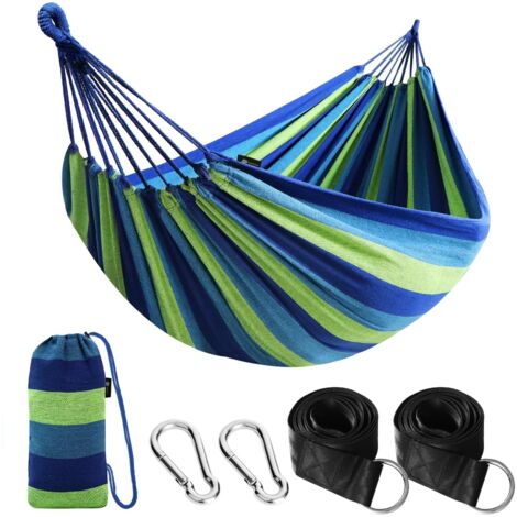 2 ensembles Hamac d'extérieur de Camping, en Plein air Portable en Toile, Léger avec Sangles respectueuses des Arbres, Sac de Transport, Parfait pour Le Jardin, Balcon, Patio, la Plage, Bleu (1/5)