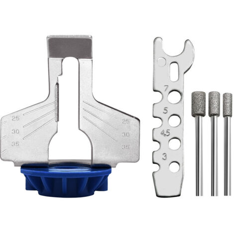Kit d'affûtage de tronçonneuse 5pièces - Limes diamantées - Guide d'angle pour perceuse, tronçonneuse, lame et tondeuse à gazon Bleu