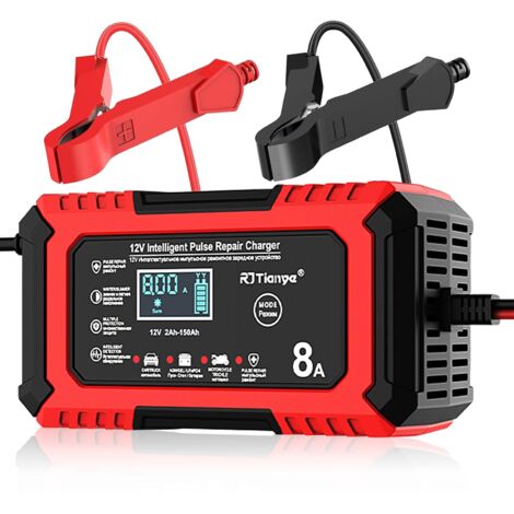 Chargeur de Batterie Intelligent 8A, Chargeur de Batterie LiFePO4 12V 8A, Mainteneur de Batterie Portable, Chargeur d'entretien et désulfateur pour Voiture Moto Camion, AGM, Gel, Wet, SLA (1/5)