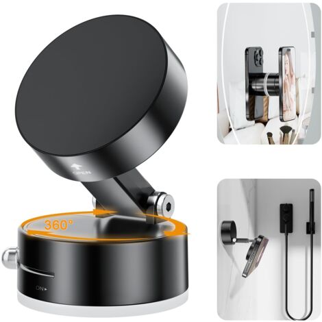Support Magnétique Téléphone à Ventouse sous Vide, [Pivotant 360° & Pliable] Porte-Téléphone Compatible avec iPhone Magsafe pour Douche/Salle de Bain/Miroir/Gym/Voiture/Cuisine, Noir (1/5)