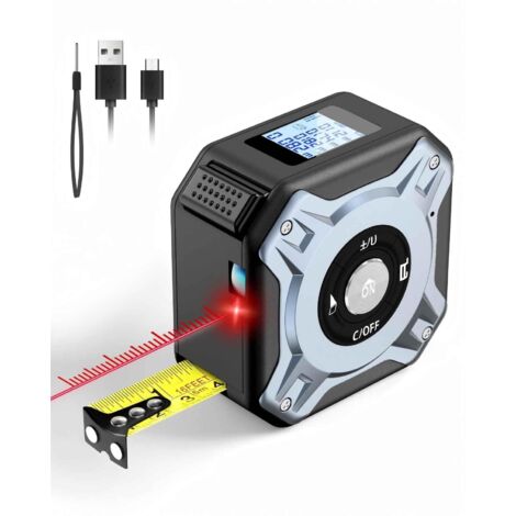 Ruban à Mesurer Laser 2 en 1, Telemetre Laser 40m & Metre Ruban 5m, USB-C Rechargeable Metre Laser, Écran LCD, Plusieurs Modes de Mesure, M/in/Ft, pour Le Bricolage et la Décoration Intérieure, IP56