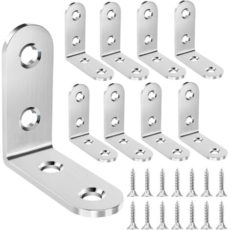 Connecteur d'angle 20 pièces, angle en acier inoxydable angle métallique 90 degrés 40X40mm, petit angle avec 80 pièces vis pour montage support d'angle meubles table chaise bibliothèque (argent) (1/5)