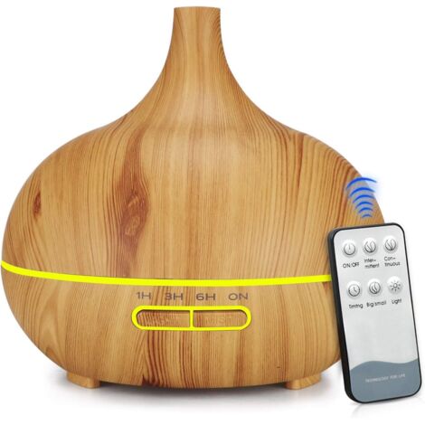 Humidificateur d'air 400ml avec Télécommande Lumières LED 7 Couleurs Réglable Diffuseur d'Huile Silencieux au Grain de Bois Auto-Off (Brun) (1/5)