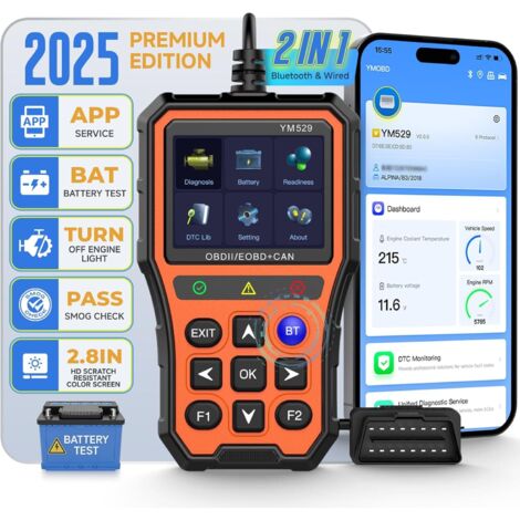 Scanner OBD2 professionnel – Testeur de batterie – Écran IPS 2,8 pouces – Diagnostic des émissions – Lecture et effacement des codes d'erreur