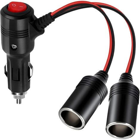 Prise Allume Cigare 12v, 1 à 2 Rallonge Allume Cigare avec Interrupteur, Double Allume Cigare Avec Fusible 15A, 12V/24V Adaptateur Répartiteur pour Voiture, Bateau, Moto (1/5)
