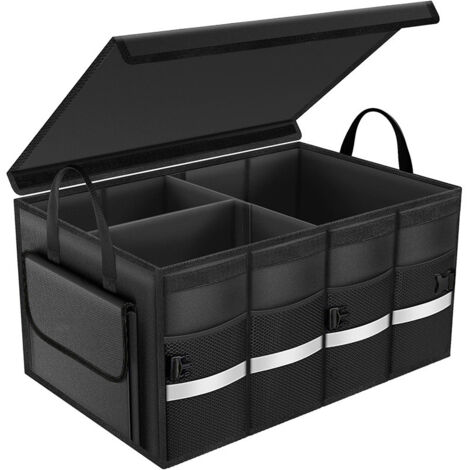 Rangement Coffre de Voiture Organisateur 55L en Support 30KG Etanche Multi-compartiments avec Couvercle Pliable et Bande Réfléchissante pour SUV Camion (1/5)