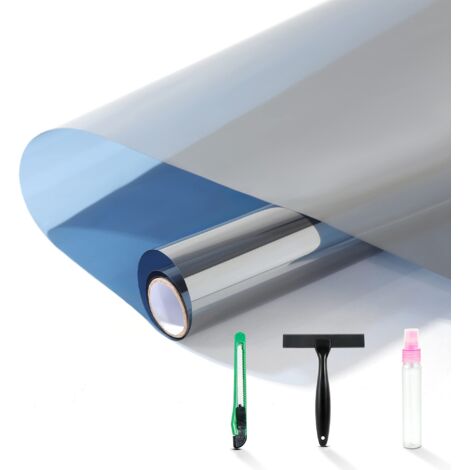 Film de confidentialité pour fenêtre à sens unique avec outils d'installation, matériau PET de qualité supérieure, contrôle thermique, blocage des UV à 99 % et protection de la vie privée(Bleu clair 1 (1/5)