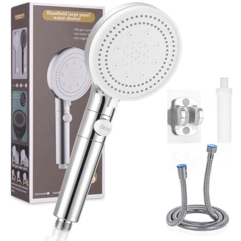 Pommeau de Douche Anti Calcaire, Pommeau de Douche Filtrant, Pommeau de Douche Haute Pression avec 1,5m Tuyau de Douche y Support, 6 Types de Pulvérisation, Douchette Douche Salle de Bain, blanc (1/5)
