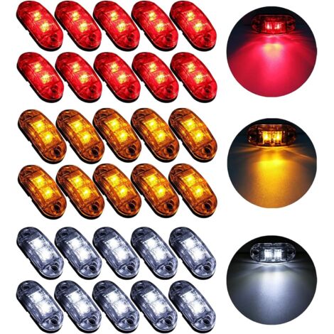 30X2 LED Feux Gabarit Remorque 12 / 24V Feux de Marquage Latéral Remorque Lampe 3000K LumièRe D’Avertissement Pour Camion Rv Caravane (Rouge+Jaune+Blanc)