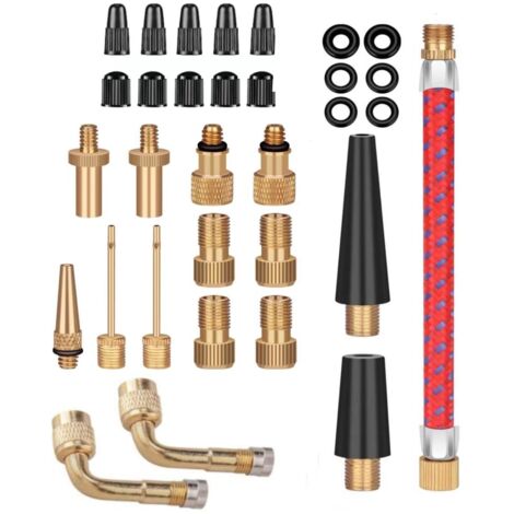 32 PCS Adaptateur de Pompe à Vélo, Ensemble d'Adaptateurs de Valve de Vélo, Adaptateur de Valve de Vélo DV/AV/SV, pour Gonfler Les Pneus, Le Ballon de Basket, Le Ballon de Football et Ballon de Rugby (1/5)
