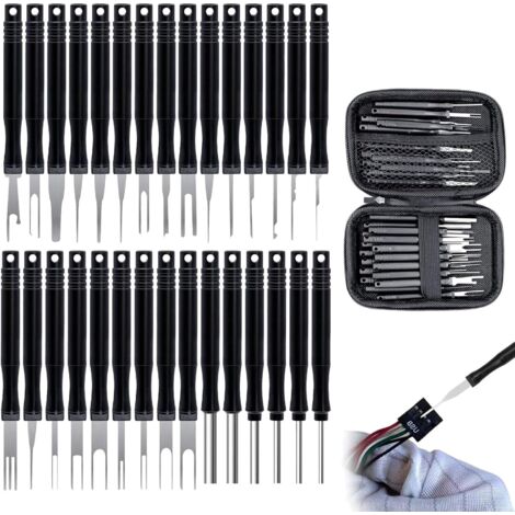 30 Pièces Terminal Ejector Kit,Extracteur de Cosses,Outils de Débranchement de Terminal avec Sac À Outils Étanche,Outil De Déverrouillage De Voiture pour Retrait de Connecteur de Câble de Voiture (1/5)