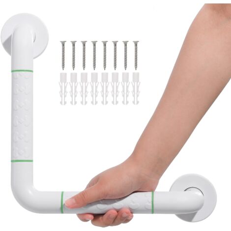 Barre d'appui de salle de bain en acier inoxydable blanc à angle droit amovible à 90° pour personnes âgées, enfants et personnes handicapées,30cm (1/5)