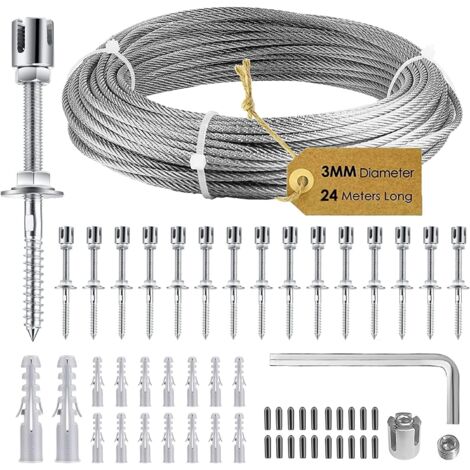 Treillis Support pour Plantes grimpantes, kit Complet en Acier Inoxydable avec Supports muraux et Corde de 3 mm, 16 Supports, Corde de 24 m