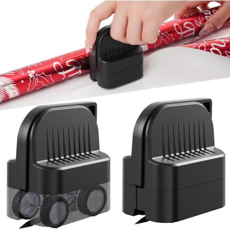 2 pièces de coupe-papier d'emballage, coupe-papier cadeau avec 2 lames remplaçables, 4 roues, outil compact pour couper les rouleaux de papier d'emballage cadeau de Noël, couleur noire. (1/5)
