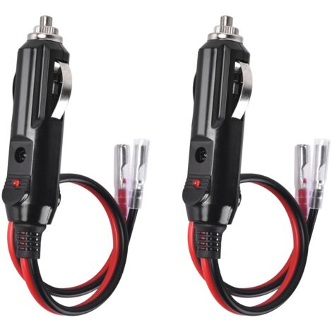 Prise allume-cigare 12 V - Lot de 5 adaptateurs mâles pour prise allume-cigare avec fils et voyant LED - Cordon de remplacement pour voiture 16 AWG avec prise allume-cigare mâle 15 A avec fusible (lot
