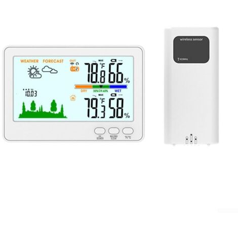 Station Météo Sans Fil - Thermomètre/Hygromètre Intérieur/Extérieur, Pression Atmosphérique, Prévisions 12h - Écran Couleur LCD - 5