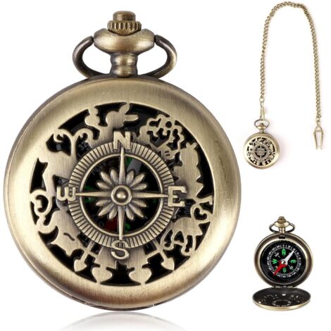 Boussole Classique Vintage Lumineuse – Chiffres Fluorescents, Style Montre De Poche Avec Chaîne – Idéale Randonnée, Camping & Survie