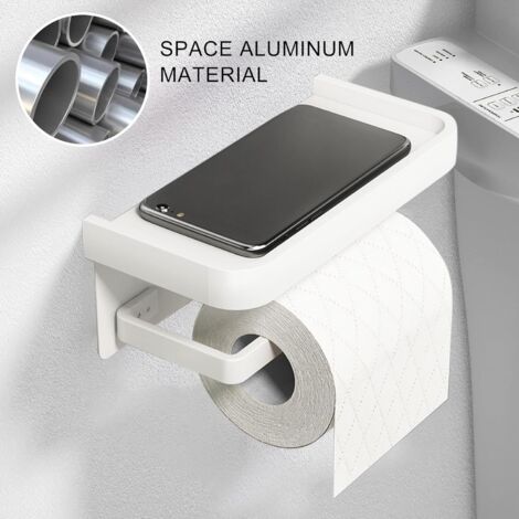 Porte-Papier Toilette Mural Avec Étagère Téléphone - Support Adhésif Ou Vis, Design Gris Moderne Et Pratique