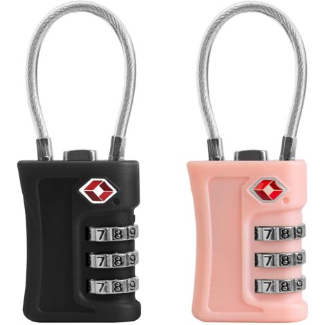 Lot De 2 Cadenas TSA Pour Bagages - Combinaison 4 Chiffres Réinitialisable, étanche, Câble Acier - Pour Valises, Casiers, Sacs De Sport - 9
