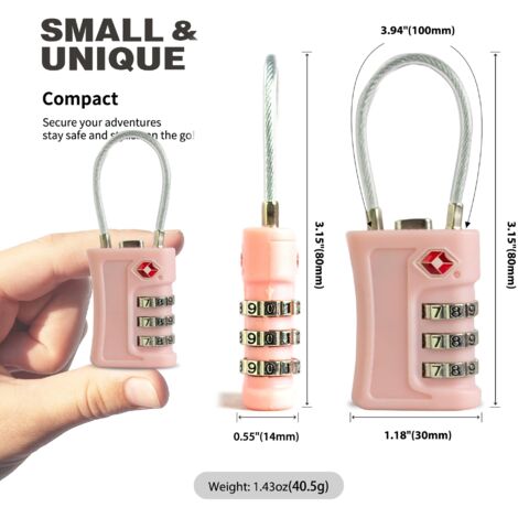 Lot De 2 Cadenas TSA Pour Bagages - Combinaison 4 Chiffres Réinitialisable, étanche, Câble Acier - Pour Valises, Casiers, Sacs De Sport
