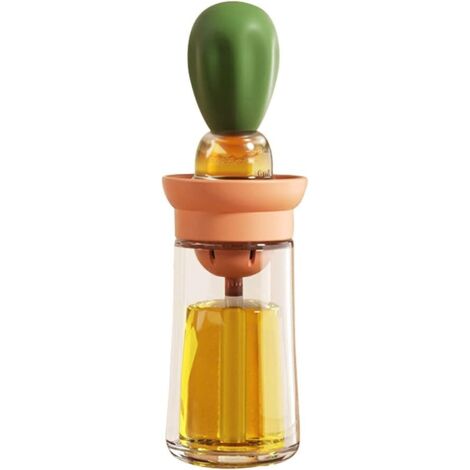 Heveer Flacon Distributeur d'huile avec Brosse en Silicone 3 en 1 Distributeur d'huile d'olive en verre Bouteille d'huile pour Cuisine Pâtisserie Barbecue 550 ml