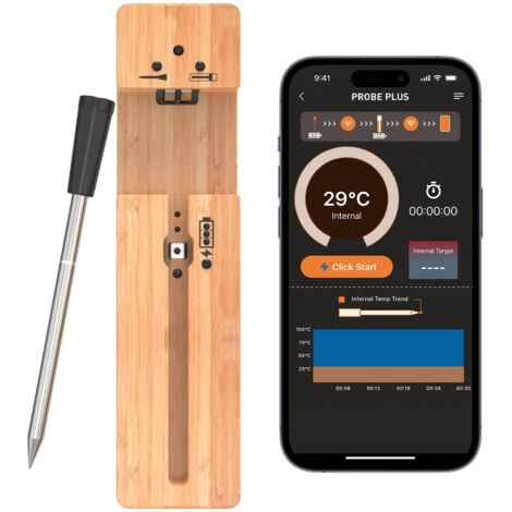 Jusqu'à 100m Longue Portée Thermomètre à Viande numérique sans fil Thermometre Cuisine Bluetooth intelligent Thermomètre de Barbecue Contrôle par App | Leroy Merlin