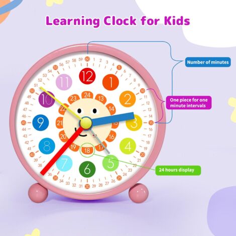 Réveil Enfant Silencieux Analogique Rose - Horloge Éducative Sans Tic-Tac Avec Veilleuse Pour Filles