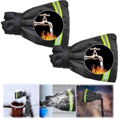 Couvercle de robinet 2pcs, couvercle de robinet pour l'hiver, protection de robinet extérieure en gel noir avec bande réfléchissante (24 x 16cm) (1/4)