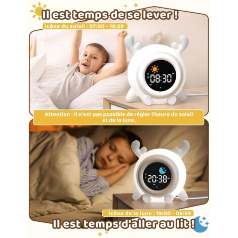 Réveil pour enfants, réveil éducatif jour/nuit avec veilleuse 15 couleurs, fonction snooze, 2