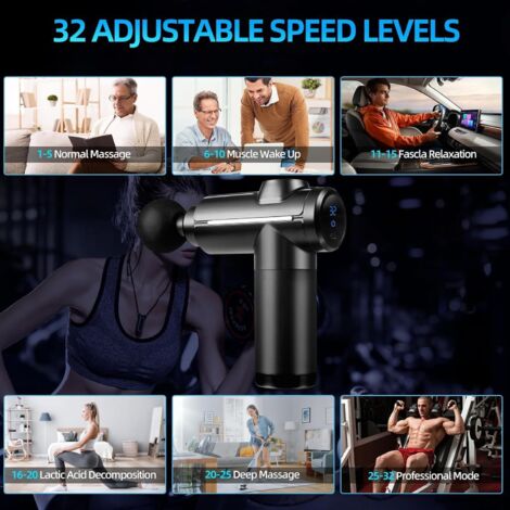 Pistolet De Massage Vibratoire 16 Têtes - Pour Dos, épaules, Jambes, Rechargeable USB