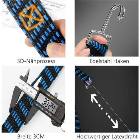 HISRFO Cordons élastiques avec crochets, 4 pièces 3 en 1 sangles de