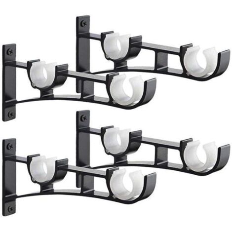 Lot De 4 Supports Tringle à Rideaux Double Barre – Métal Noir Mat – Robuste Jusqu'à 30 Kg – Installation Facile