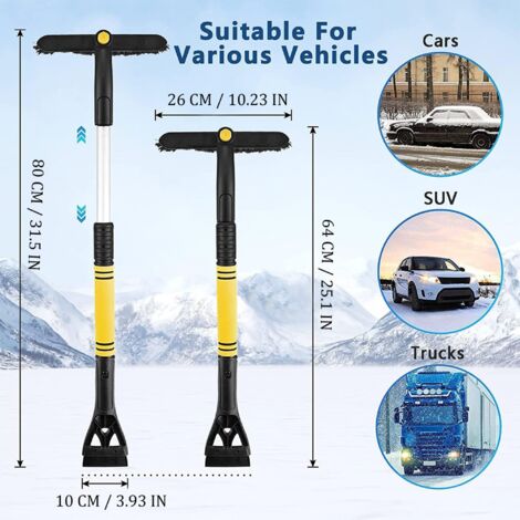 XLZJYIJ Grattoir à Glace Et Brosse à Neige 3 En 1 - Manche Télescopique Rotatif 360° Pour Voiture