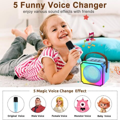 Mini Machine Karaoké Portable Pour Enfants - 2 Micros, Bluetooth 5.0, Lumières LED, Rose, Neuf