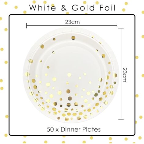 Lot de 310 assiettes jetables en carton à pois or rose, 50 assiettes plates, 50 assiettes