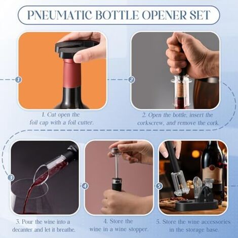 Set Tire-Bouchon Pompe à Air + Accessoires – Ouvre Bouteille Pneumatique Rapide & Élégant Pour Amateurs De Vin