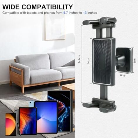 Support Mural Pour Tablette Universel - Rotation 90°, Fixation Adhésive Ou Vis - Pour Tablette, Liseuse, Box TV